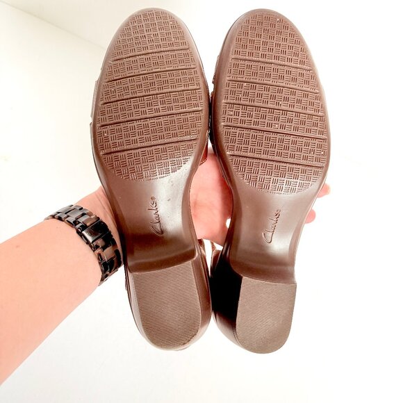 Clarks Emily Daisy Maryjane Brown Leather Ortholite Sandal Pumps Size 9.5 - Picture 9 of 11